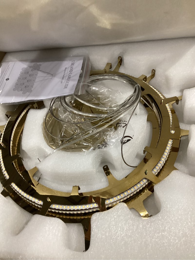 Condition photo showing Good Condition for flower elegant crystal led chandelier d20’’ brushed gold contemporary for dining room dimmable flush mount high ceiling chandeliers with remote control for entryway bedroom(3000k-6500k) gold 20 inches