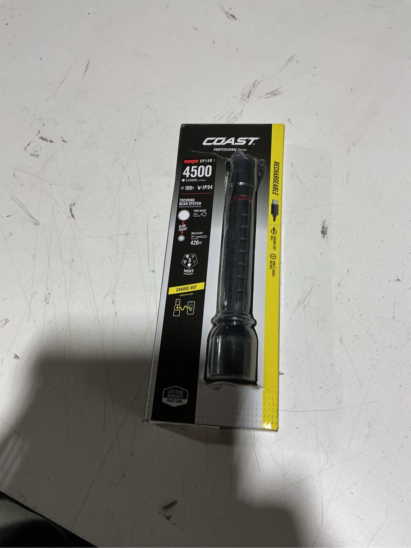 Condition photo showing As Is for Coast XP14R 4500 Lumen USB-C Rechargeable LED Flashlight with Slide Focus®and Pure Beam® Focusing Optic, 5 Light Modes