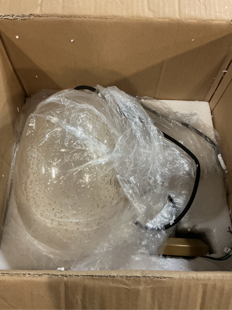 Condition photo showing New/Like New for Handcrafted 11-Inch Mid-Century Modern Brass Gold Pendant Light with Seeded Glass Shade - Elegant Dining Room Pendant Light