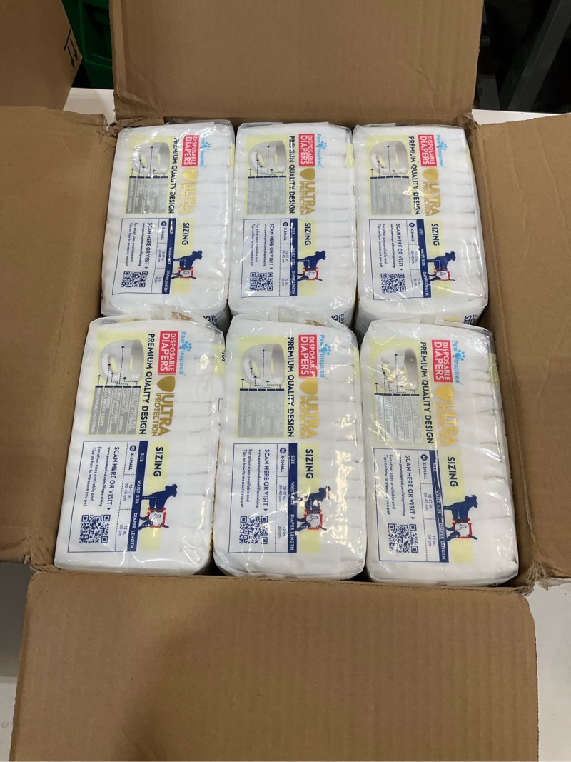 Condition photo showing New/Like New for paw inspired disposable dog diapers | female dog diapers ultra protection | diapers for dogs in heat, excitable urination, or incontinence (12&144 count) (x-small (144 count))