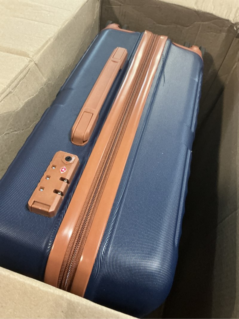 Condition photo showing As Is for eeeza carry on luggage set 22x14x9 airline approved luggage sets 3 piece,suitcases with wheels,abs hard case luggage with tsa lock spinner wheels(20 inch,bp/tb) navy