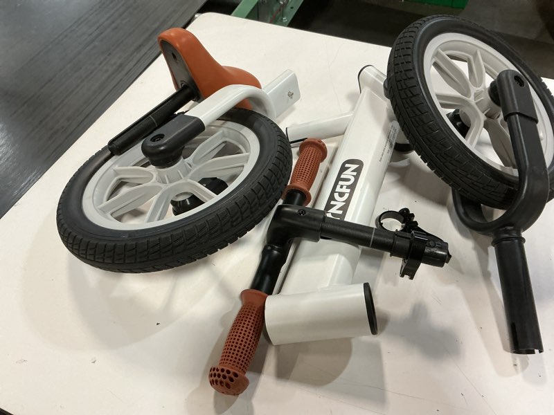 Condition photo showing As Is for syncfun 12'' toddler balance bike for 2, 3, 4, 5 year old kids, lightweight bike with adjustable seat and rubber tires for children, balancing toy for 2-5 girls and boys birthday gift (white)