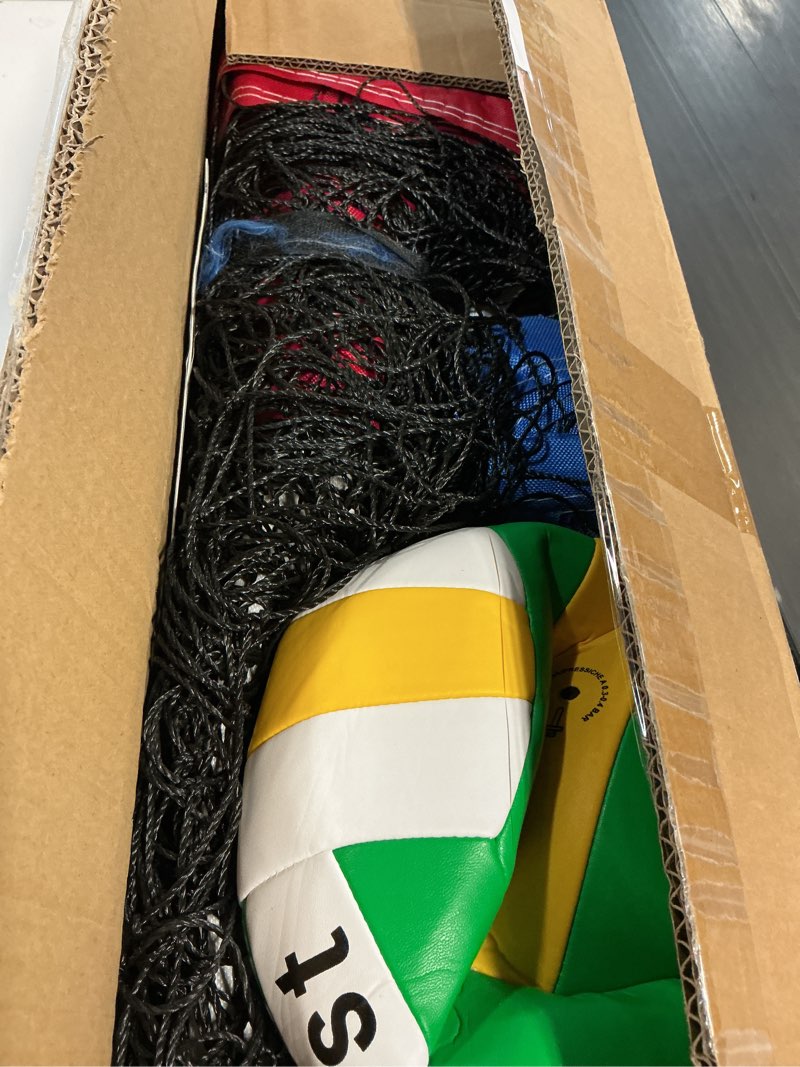 Condition photo showing Good Condition for portable volleyball net set,professional volleyball nets set for backyard and beach,outdoor volleyball net with height adjustable poles,volleyball and carrying bag 32ft red and blue