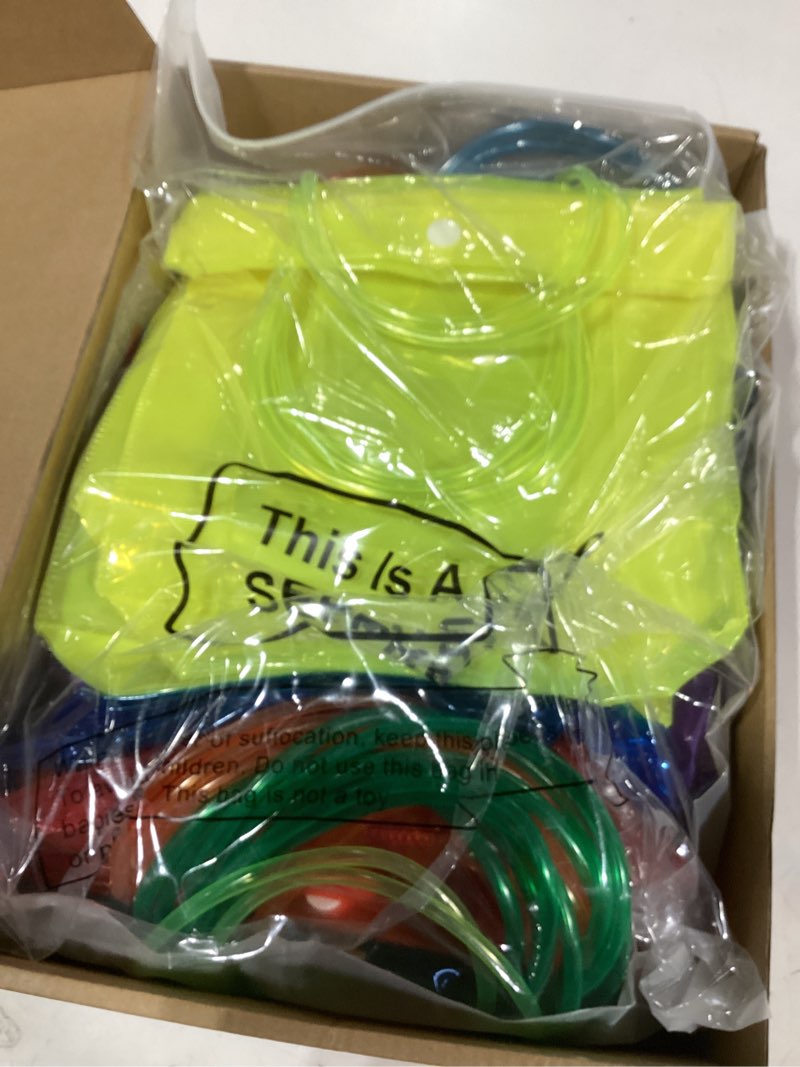 Condition photo showing Good Condition for Jaloro 24 Pcs Valentine's Day Gift Bags Bulk with Handles Reusable PVC Multicolor Rainbow Clear Plastic Gift Bags with Tags String for Wedding Baby Shower Birthday Party Favor, 7.9"x7.9"x3.1"