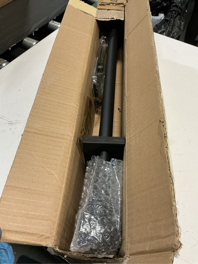 Condition photo showing New/Like New for 2 pack matte black curtain rods, 48-84" adjustable, heavy duty 1 inch diameter with ball finials matte black 2 pack 48-84"
