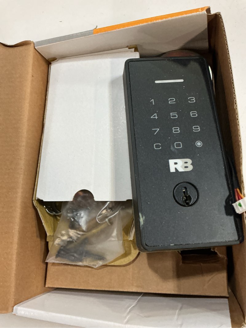 Condition photo showing As Is for reliabilt rollins matte black keypad electronic deadbolt lock