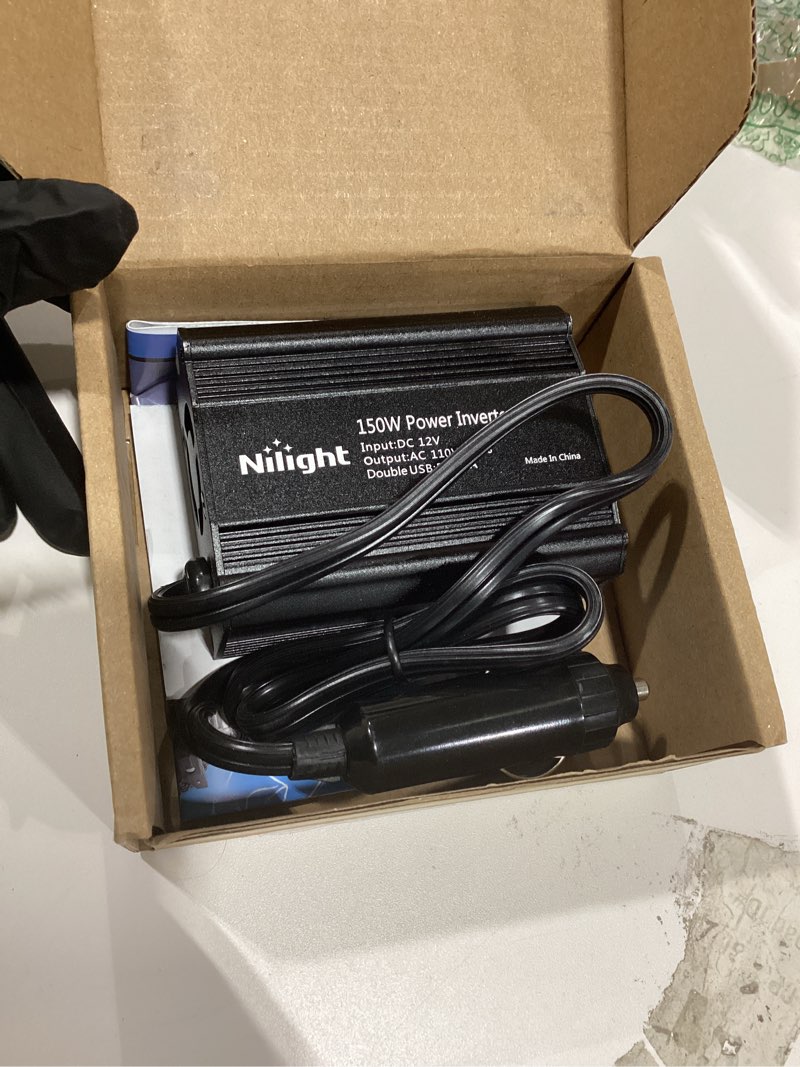 Condition photo showing As Is for Nilight 150W Power Inverter 12V DC to 110V AC Car Charger Converter with 3.1A Dual USB Ports and 1 AC Outlets for Phones Tablets Laptop Computer Game Console Kindle iPad DVD Players Black 150W USB*2 110V Outlet