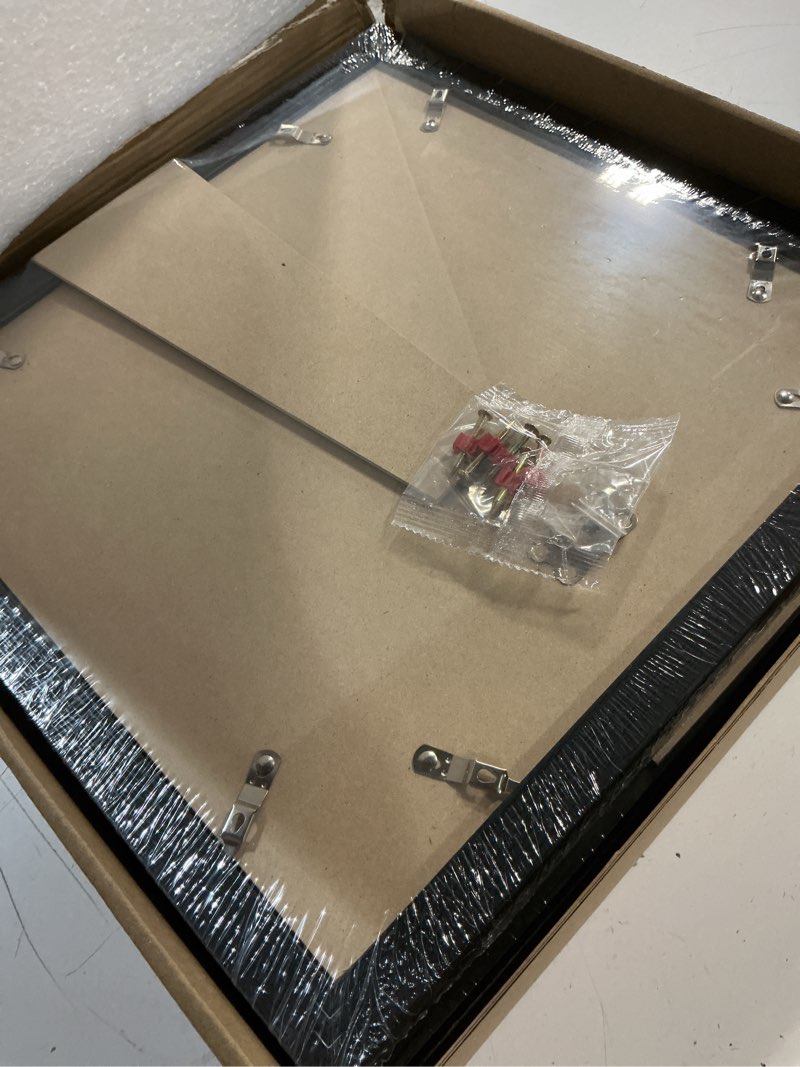 Condition photo showing Good Condition for irahmen 12x12 picture frame set of 4 with tempered glass, black frame display 10x10 picture with mat or 12 x 12 without mat, wood square photo frames for desktop display and wall mounting black woodgrain 12x12