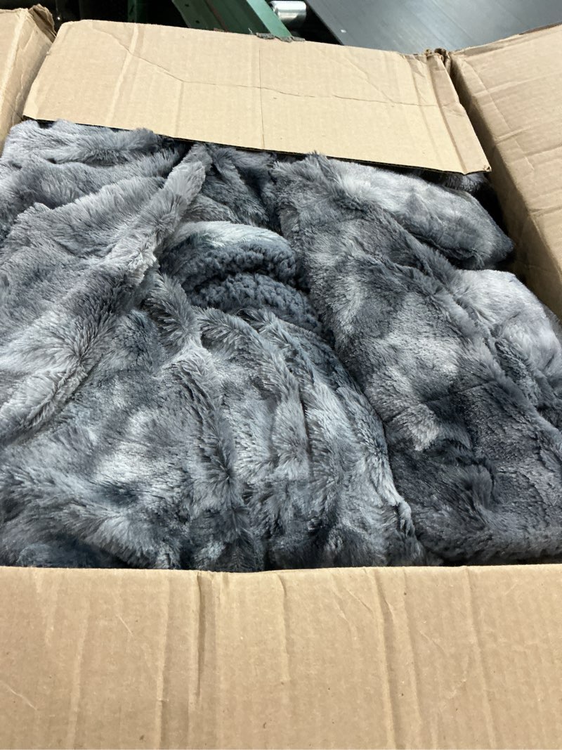 Condition photo showing As Is for Bedsure GentleSoft Sherpa Fluffy Blanket Queen Size for Bed - Fleece Warm and Cozy for Women Gift, Plush & Fuzzy Faux Fur Christmas Blanket for Couch, Sofa Decor, Tie Dye Design, Grey, 90x90 Inches 01 - Grey Queen (90" x 90")