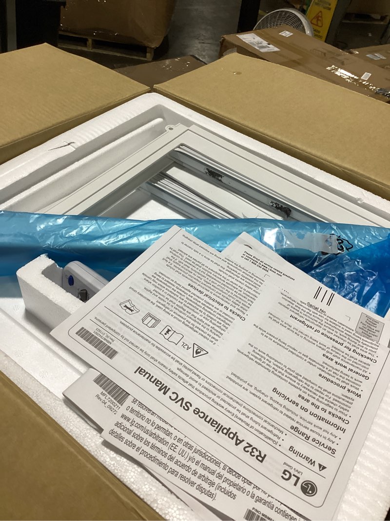 Condition photo showing As Is for lg 5000 btu window air conditioner with remote, easy button control ultra-quiet compact-size cools 150 sq.ft. for small room, washable filter ac unit easy installation white lw5025r