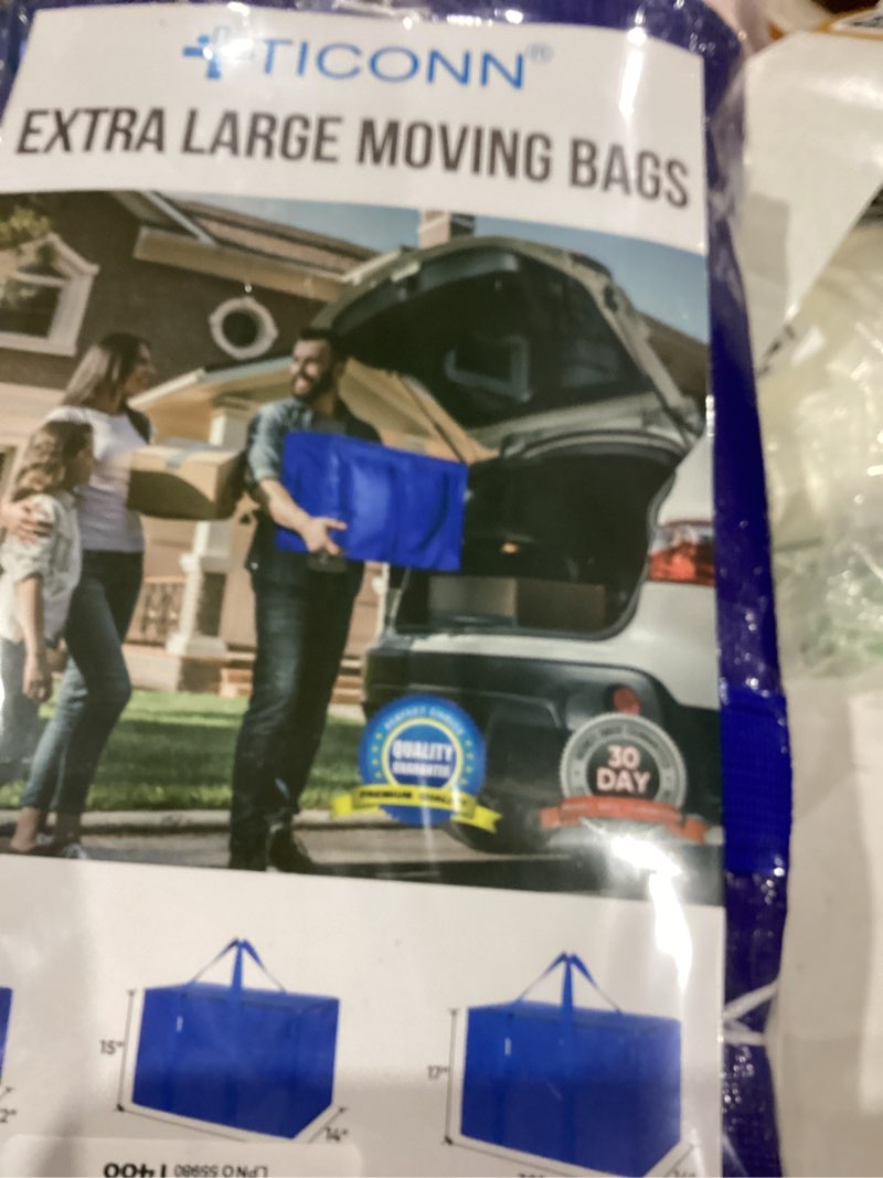 Condition photo showing Good Condition for ticonn 6 pack extra large moving bags heavy duty with zippers & carrying handles, durable storage bags moving boxes for closet organizers and storage (6 pack, blue) 6 pack blue