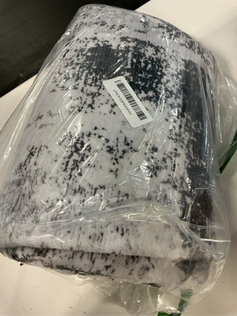 Condition photo showing Good Condition for modern abstract 3x5 rug for entryway, non slip machine washable area rug, soft low pile ultra thin distressed doormat for indoor entry, kitchen, dorm, living room, bedroom, grey grey 3' x 5' (rectangular)
