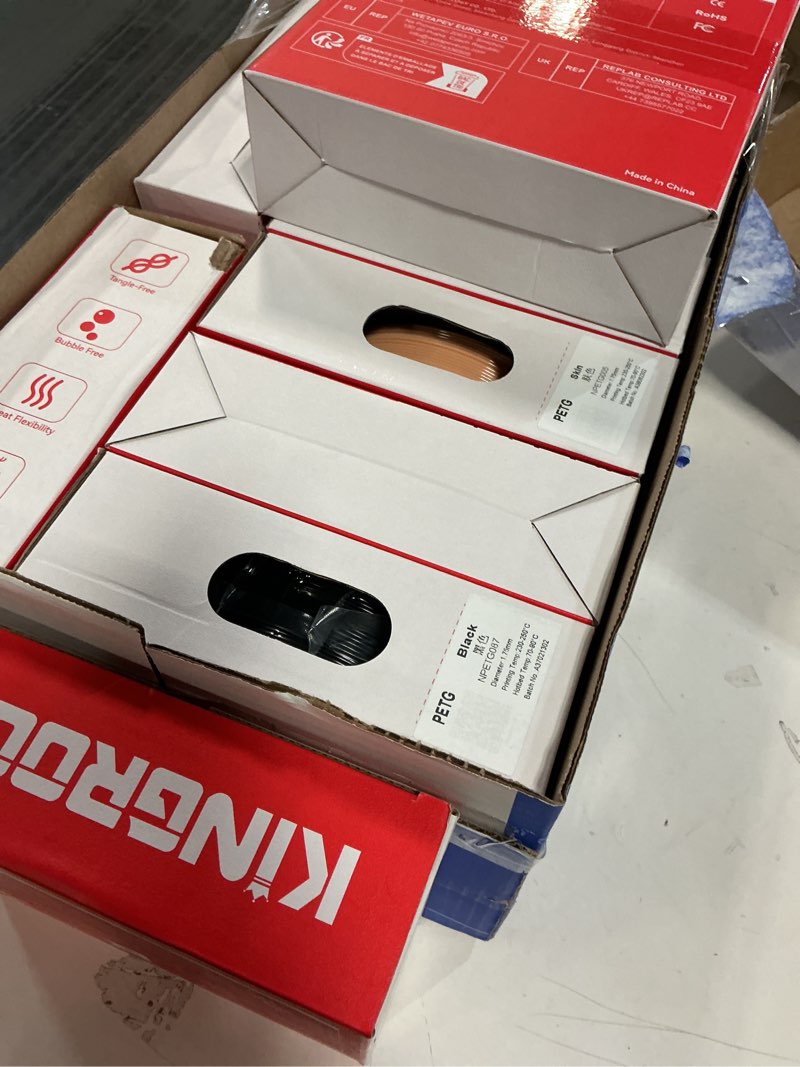 Condition photo showing New/Like New for Kingroon PETG 3D Printer Filament, 10 Rolls, Dimensional Accuracy +/- 0.03 mm, 10kg Spool(22lbs), 1.75 mm?Black White Grey Red Blue Green Purple Skin Silver Yellow 10*1kg(black&white&grey&red& Blue &Green&purple& Skin &Silver &Yellow? PETG