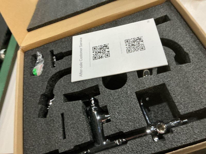 Condition photo showing Good Condition for commercial kitchen faucet heavy duty wall mount sink faucet, 8 inch center 25 inch commercial kitchen faucet with pre-rinse sprayer ?black? and 10 inch add-on spout for 1,2,3 compartment sinks 25 inches + 10" spout -b