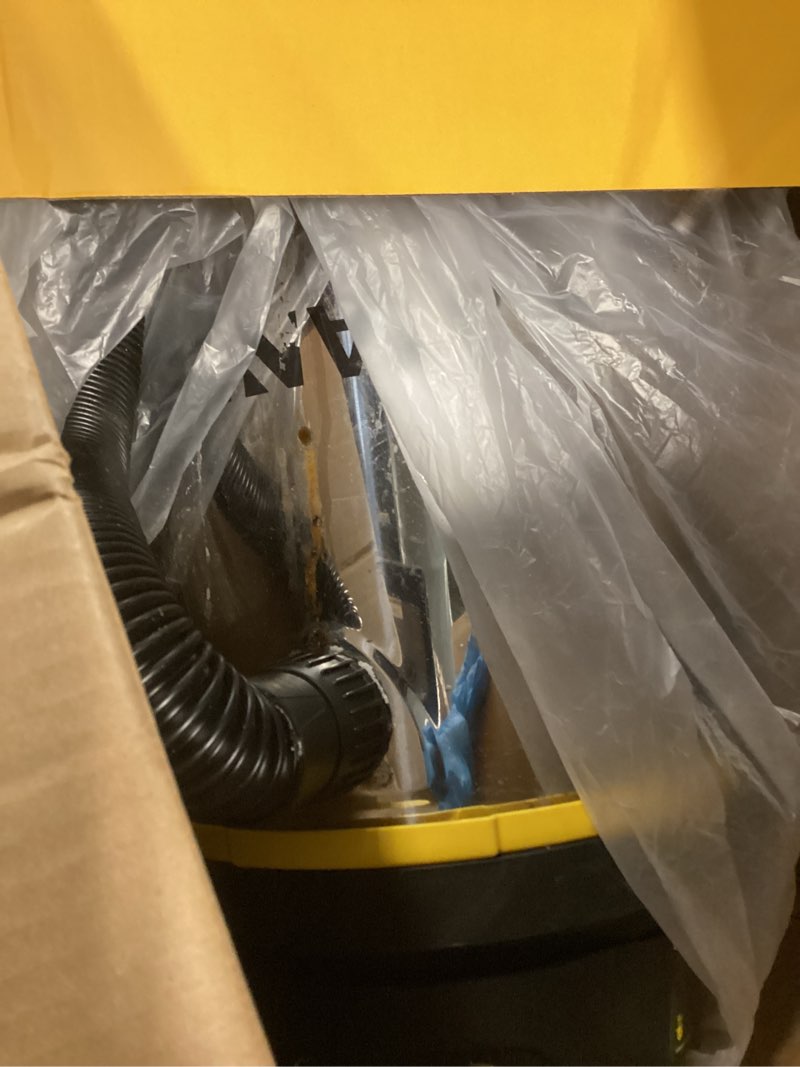 Condition photo showing As Is for STANLEY Wet/Dry Vacuum SL18133?4.5 Gallon 4 Horsepower Wall-Mounted Hanging Vacuum with 26 Cleaning Range Stainless Steel Tank, Home/Garage/Upholster/Laundry Rooms Vacuum Dry Hanging Vacuum