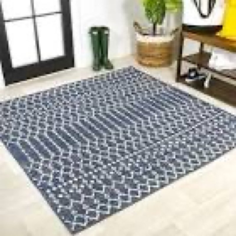 jonathan y moroccan geometric indoor outdoor square area rug 3x3 navy/light gray, ourika textured we