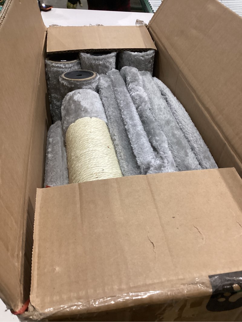 Condition photo showing Good Condition for Heybly Heavy Duty Cat Tree, Tower for Indoor Cats Large Adult, Tall Cat Condo House with Extra-Large Baseboard, Multi-Level Plush Furniture with Scratching Posts, Hammock,Toy Balls,Light Gray HCT026W L Light Gray