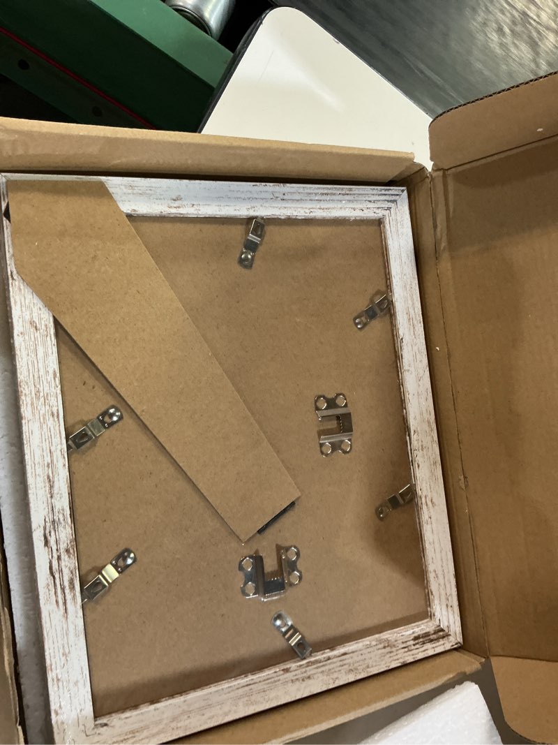 Condition photo showing Good Condition for hongkee 8x10 picture frame set of 2, made of real glass and distressed white wooden frame - display picture 5x7 with mat or 8x10 without mat, 8 by 10 photo for wall or tabletop distressed white 8x10 in
