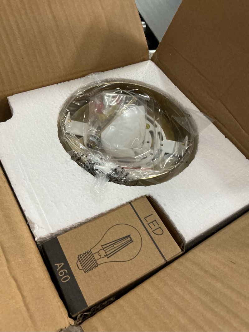 Condition photo showing New/Like New for gold semi flush mount ceiling light globe ceiling light brass finish with clear glass shade, contemporary mid century modern style lighting for hallway living room bedroom storage kitchen (bulb incl.) clear and gold 8 inch