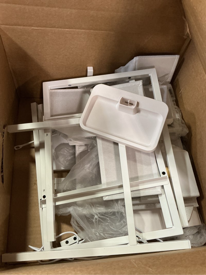 Condition photo showing As Is for Small Makeup Vanity Desk 27.5''W with Mirror and Lights, Vanity Desk with 3 Fabric Drawers and Height-Adjustable Stand, Vanity Table for Girls Gifts, Bedroom and Small Spaces, White White 27.5"W