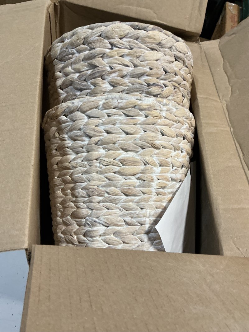 Condition photo showing Good Condition for 84eco 2-pack white wicker trash cans for bathroom, bedroom, office 2-pack white water hyacinth