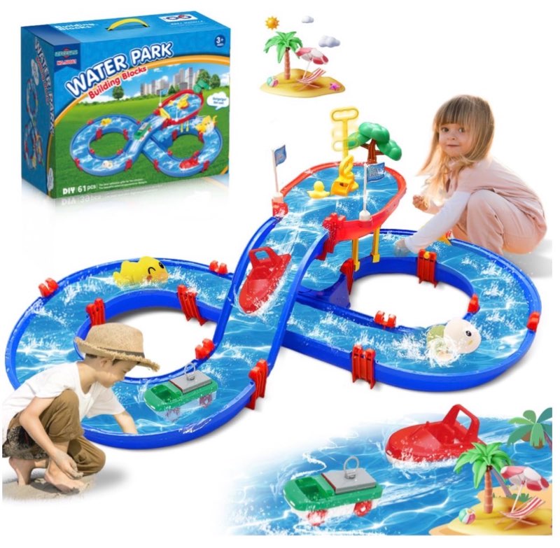 terramus 2-tier water table toys for kids,61pcs water park playset with pump,summer water toys water