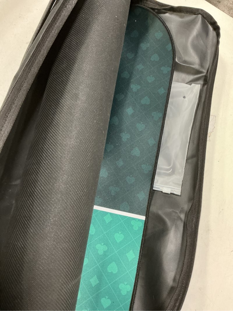 Condition photo showing Good Condition for Newverest Poker Table Top 70" x 30" - Ideal Poker Topper for 6ft and 8ft Folding Tables (30" Width), Texas Hold'em Poker Mat for Home Games Casino Nights | Portable with Zipper Storage Bag in Gift Box Lucky Green