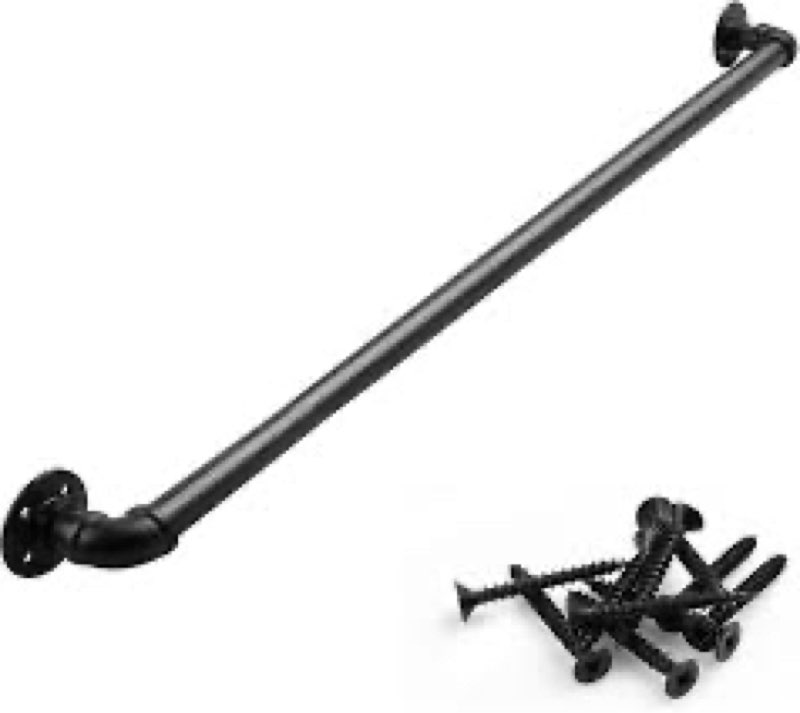 Rectoo Pipe Stair Handrail, 3 Ft Metal Staircase Handrail, Black Galvanized Industrial Iron Hand Rai