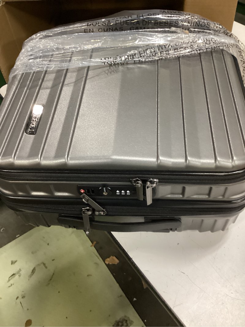 Condition photo showing Good Condition for tydeckare 16" carry on luggage with 2 laptop compartments, lightweight hardshell abs+pc suitcase with dual control tsa lock, with ykk zipper, 4 spinner silent wheels, for business travel, silver grey silver grey 16 inch
