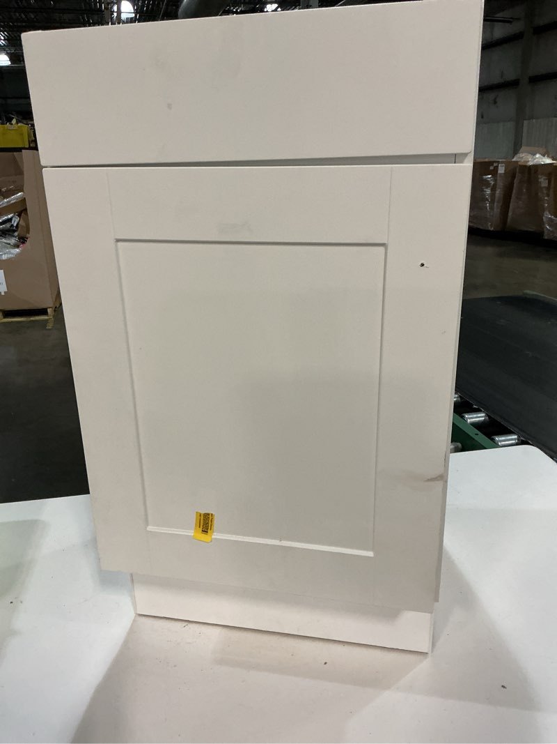 Condition photo showing As Is for masterbrand home products dover 18” white bathroom vanity