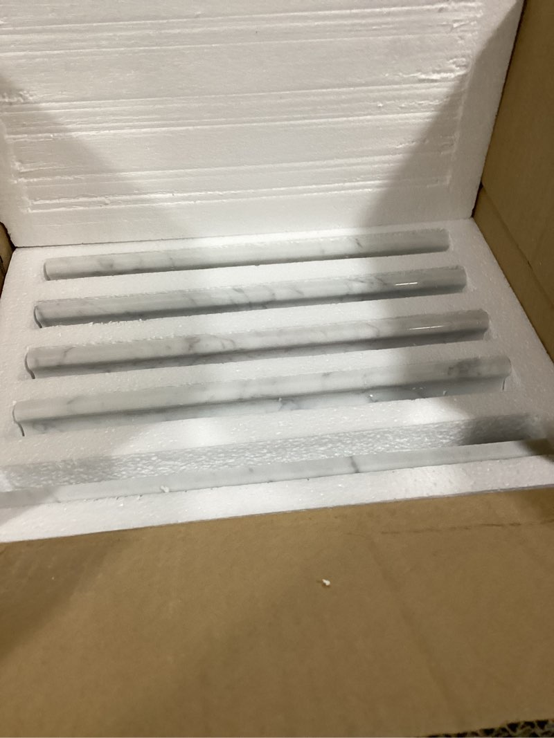 Condition photo showing Good Condition for 10 pcs carrara white marble chair rail trim molding, 2"x12" carrara marble trim for bathroom kitchen shower livingroom walls, polished 2 x 12 inch polihed carrara marble chair rail-a