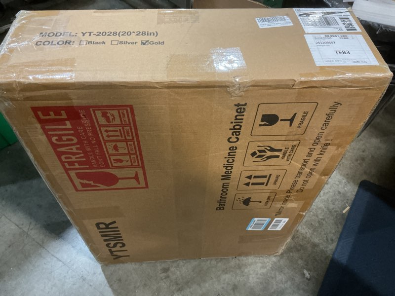 Condition photo showing New/Like New for Medicine Cabinet 20 x 28 Inch, Brush Gold Bathroom Medicine Cabinet with Mirror,Metal Beveled Mirror, Adjustable Shelves, Recessed or Wall Mount, Sturdy & Solid, Bathroom Mirror with Storage Brush Gold 20*28inch