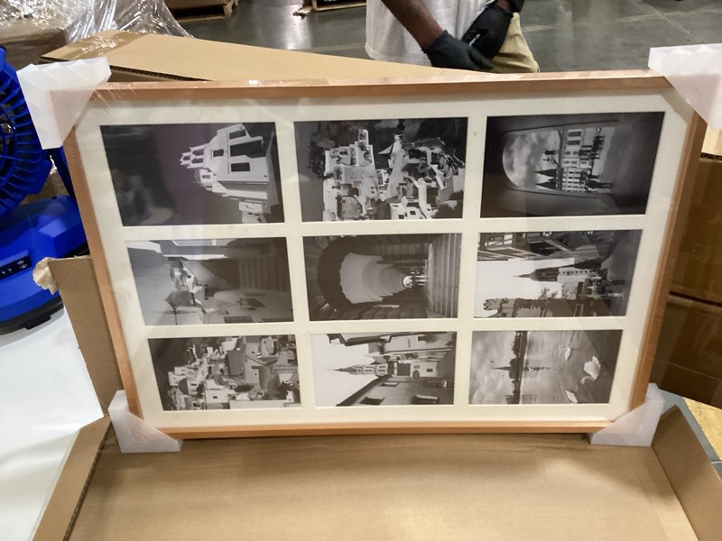 Condition photo showing Good Condition for golden state art, 4x6 aluminum collage frame, displays 6x4 pictures with 9 openings mat or one 13.6x19.7 photo, real glass, portrait/landscape wall display, rose gold, 1 pack 9-4x6 | 1 pack rose gold