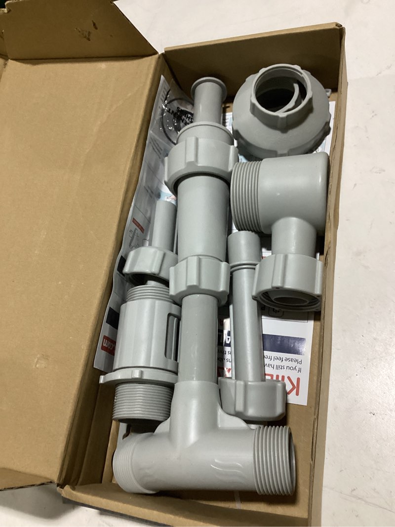 Condition photo showing As Is for klleyna dual spray pool fountains for above-inground swimming-pool - telescopic 15-22" pipe height, summer waterfall cooler enhance circulation,pool sprinkler adjustable pressure control outdoor decor b-gray-2 adapters