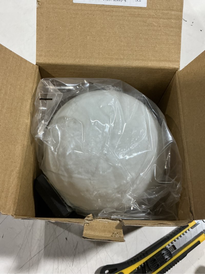 Condition photo showing As Is for urban shop 3d print color changing moon lamp with wood stand, remote control and usb adaptor, 7.5'' x 5.5'', white
