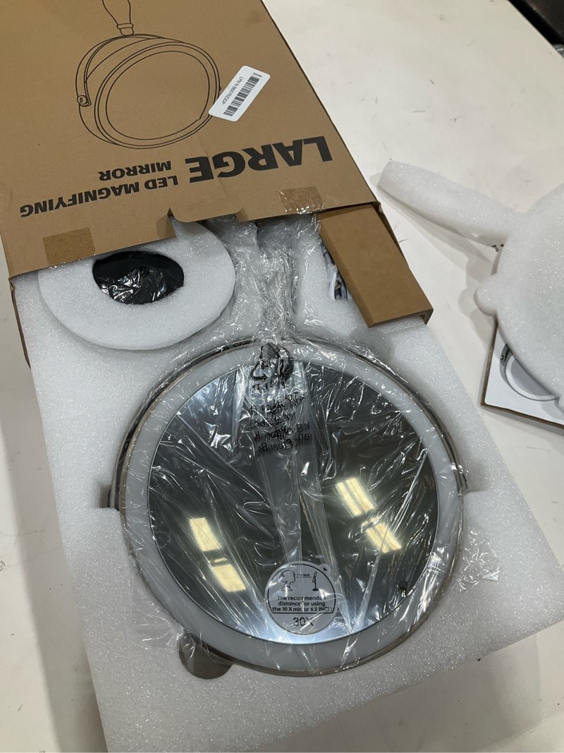 Condition photo showing New/Like New for Makeup Mirror with Light, 30x Magnifying Mirror with 3 Lights Colors, 5000mAh Vanity Mirror Brushed Nickel - 360° Rotation, Brightness Adjustable Magnification, Modern Style Side Touch + Side Charge Brushed Nickel 30X