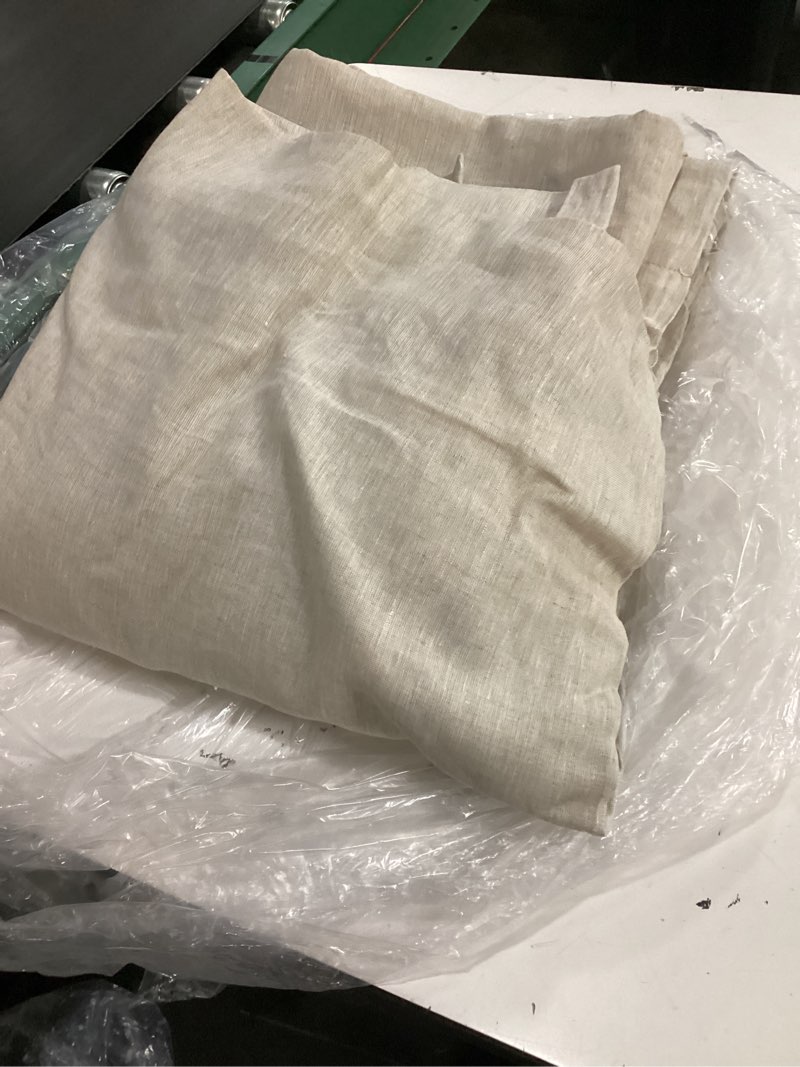 Condition photo showing Good Condition for single panel of 1 quince blackout curtain european linen white beige 96 in x108 in