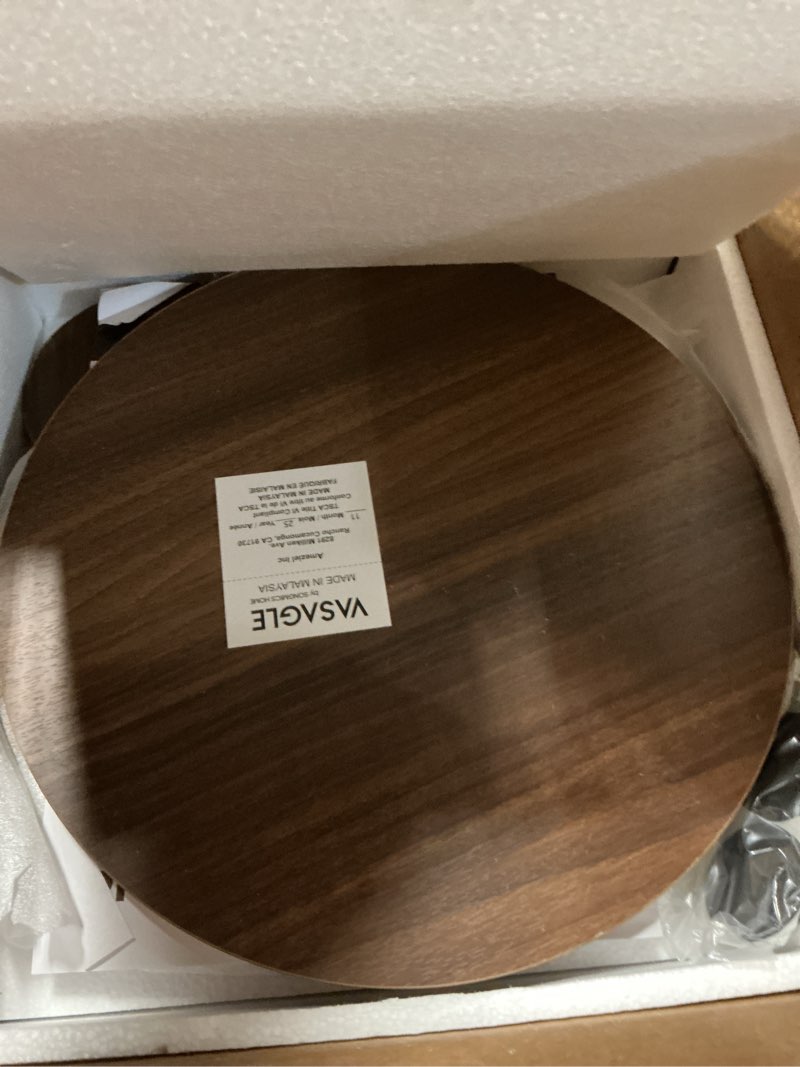 Condition photo showing Good Condition for vasagle mariel collection - round side table, small drink end table for small spaces, accent nightstand, solid wood leg, mid-century modern, for living room bedroom, chestnut walnut ulet293kx01s chestnut walnut round