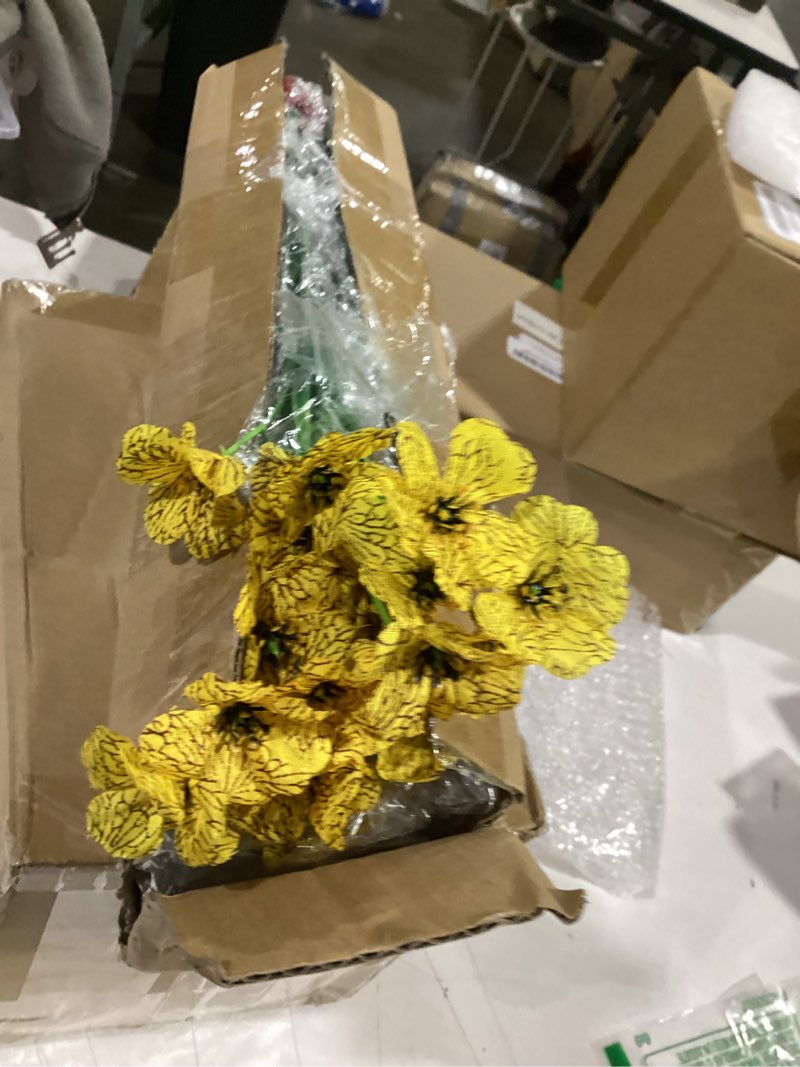 Condition photo showing As Is for geegoods artificial mums flowers for outdoors, 32 bundles uv resistant fake plastic colorful mix flowers for patio porch spring summer decor mix 4 colors 32pcs