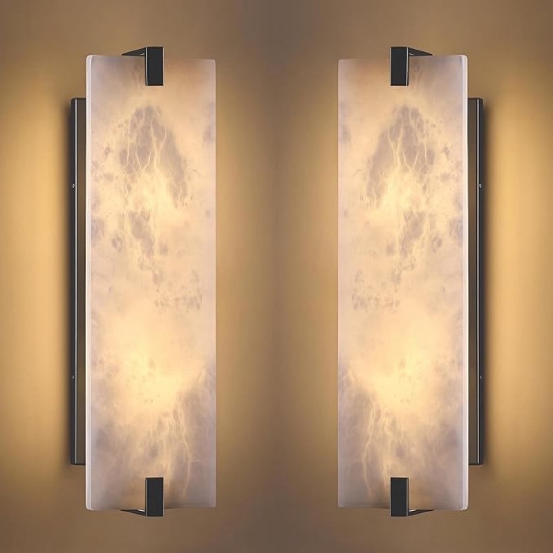 Doraimy Lighting 2 Pack 2 Light Square 12.75" Alabaster Marble Bathroom Wall Sconce Modern Concise S