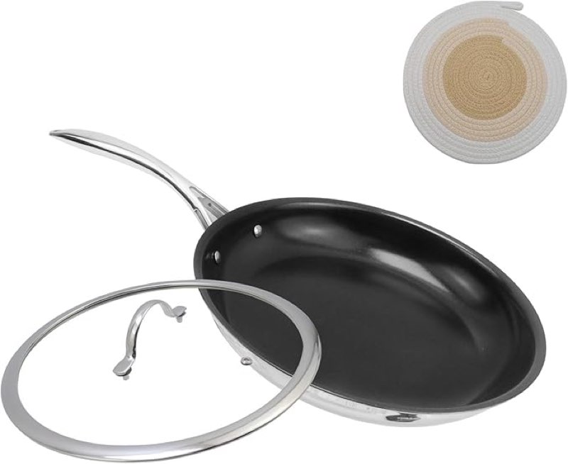 Antrader 8" Nonstick Frying Pan Skillet With Lid, Tri-Ply Stainless Steel Skillet Frying Pan Nonstick Pan with Stay Cool Handle, PFAS-Free,Dishwasher and Oven Safe