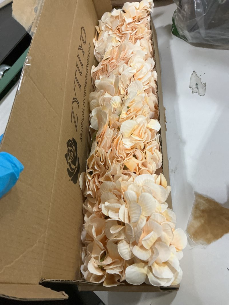 Condition photo showing item condition for 5 Pcs Champagne Silk Hydrangeas Aritificial Flower Boho Dried Touch Hydrangeas 20'' Faux for Fall Home Decor Kitchen Living Room Porch Wreath Xmas Wedding Flower Arrangement