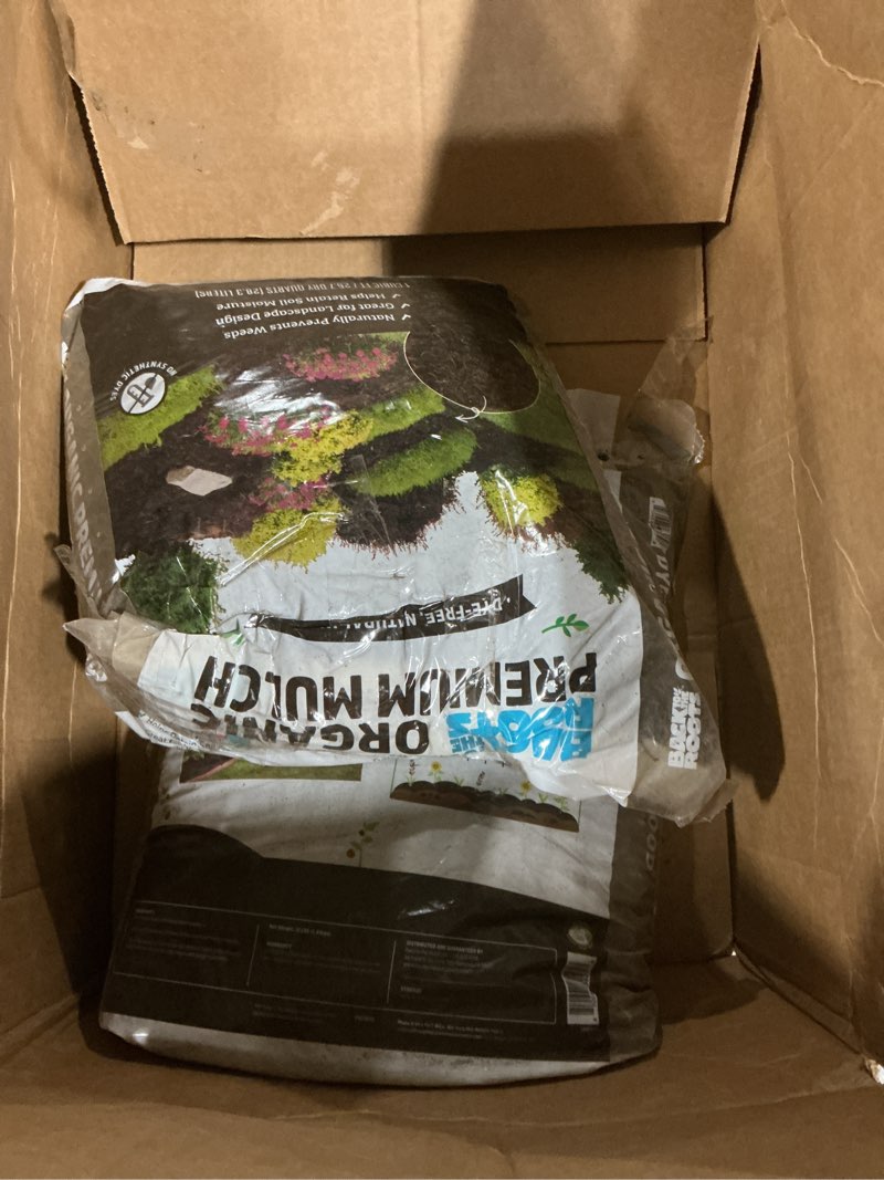 Condition photo showing As Is for back to the roots 25.7qt (1 cubic ft) organic premium mulch 2 bags