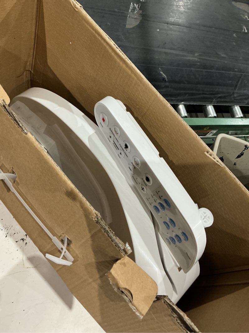 Condition photo showing As Is for kerde smart electronic bidet toilet seat with heated seat and dryer, elongated white