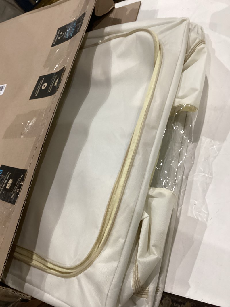 Condition photo showing Good Condition for clothes storage bins with metal frame, foldable clothes organizers storage containers for clothes, sheets, blankets, pillows and towels (100l, 3 pack) beige 100l(23.6''x16.5"x15.7") beige