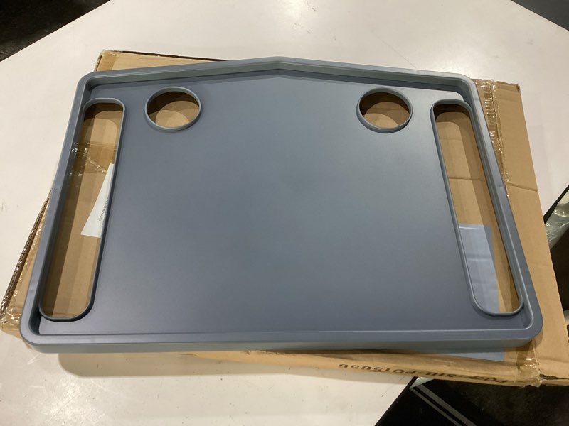 Condition photo showing New/Like New for walker tray table with 2 cup holders - universal trays for standard folding walkers - home mobility accessories by bluestone (gray)