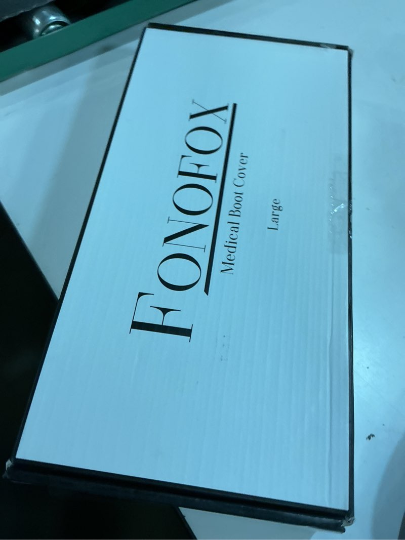 Condition photo showing New/Like New for waterproof boot cover for medical and orthopedic boots, heavy-duty non-slip sole, reusable shoe protector for rain, snow, beach, garden, indoor & outdoor use (large) short large