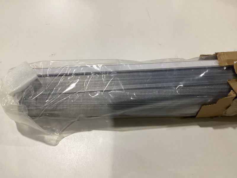 Condition photo showing As Is for joydeco cordless zebra blinds for windows, dual layer free-stop zebra shades privacy light control for day and night, light filtering sheer blinds for indoor windows (grey, 33" w x 75" h) grey 33" w x 75" h ready made