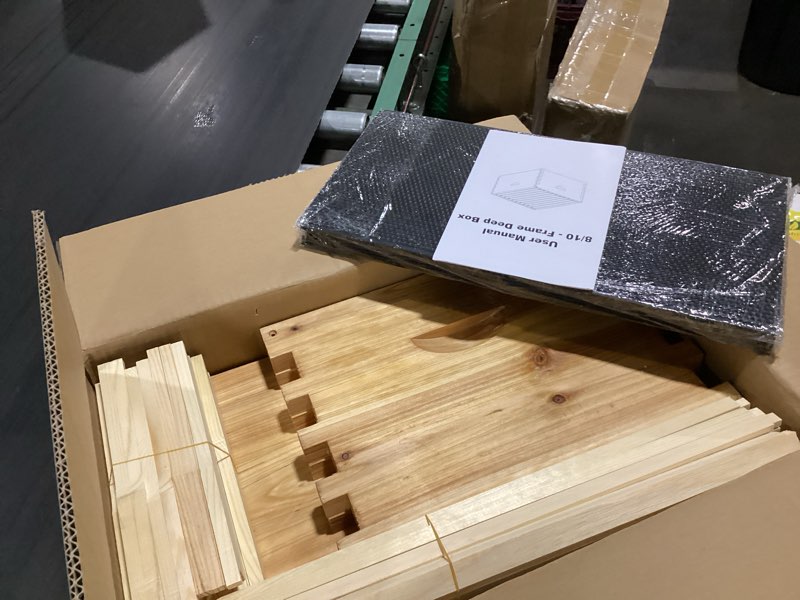 Condition photo showing New/Like New for honey lake 8 frame beehive deep brood box, langstroth honey bee hive box dipped in beeswax with beehive frames and waxed foundations for beekeeper (unassembled)