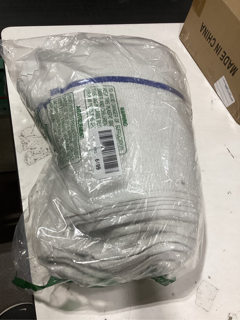 Condition photo showing As Is for universal cleaning towels, bulk 24 pack, 16” x 19” 100% cotton fully bordered commercial grade terry weave cloth bar mops for everyday restaurant or home use